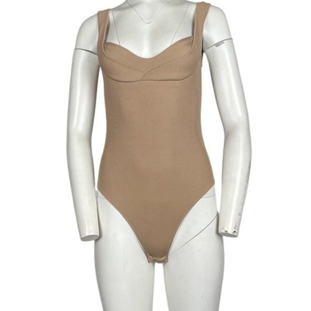 H&M Tan Ribbed Square Neck Bodysuit Small - Picture 2 of 6